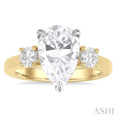 1/2 Ctw Tri-Mount Pear Shape Round Cut Diamond Semi Mount Engagement Ring in 14K Yellow Gold