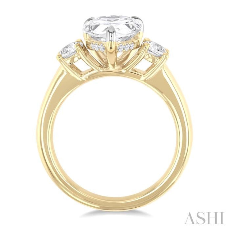 1/2 Ctw Tri-Mount Pear Shape Round Cut Diamond Semi Mount Engagement Ring in 14K Yellow Gold