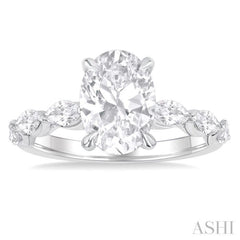 1.00 Ctw Oval Shape Marquise and Round Cut Diamond Semi Mount Engagement Ring in 14K White Gold