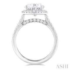 3/4 Ctw Oval Shape Round Cut Diamond Halo Semi Mount Engagement Ring in 14K White Gold