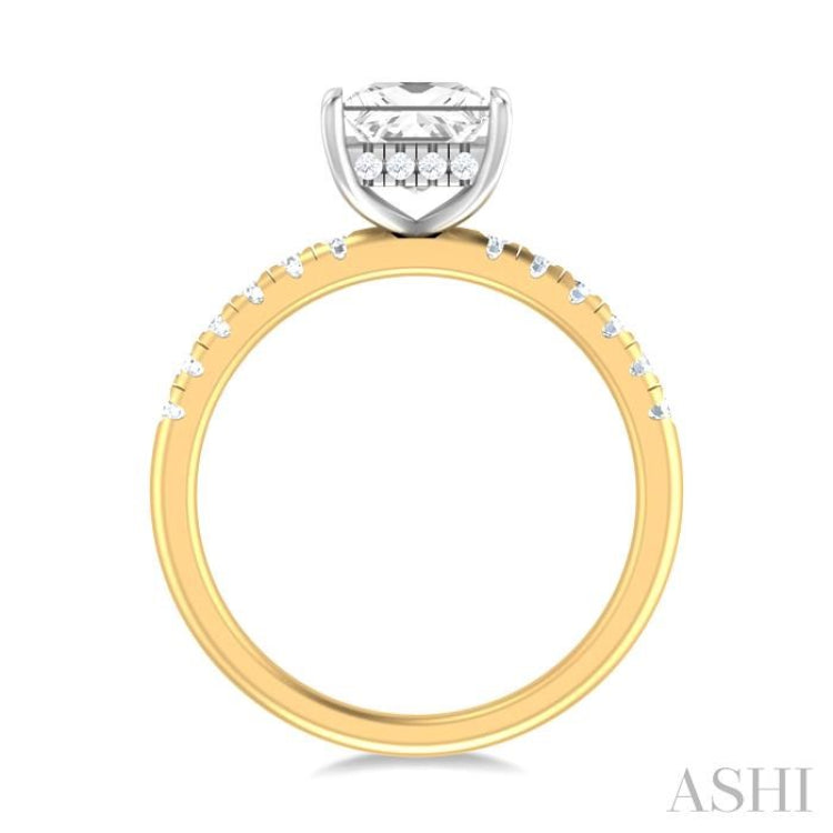 1/3 ctw Princess Shape Round Cut Diamond Semi Mount Engagement Ring in 14K Yellow and White Gold