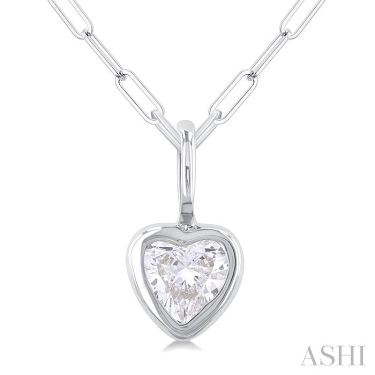 1/5 ctw Heart Shape Bezel Set Diamond Fashion Pendant With Paper Clip Chain in 14K White Gold