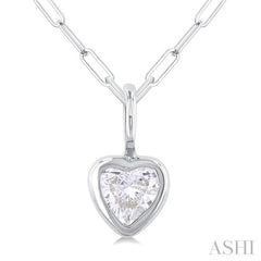 1/5 ctw Heart Shape Bezel Set Diamond Fashion Pendant With Paper Clip Chain in 14K White Gold