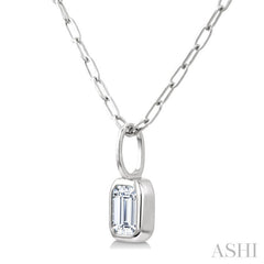 1/5 Ctw Emerald Cut Bezel Set Diamond Fashion Pendant With Paperclip Chain in 14K White Gold