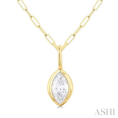 1/5 ctw Marquise Cut Bezel Set Diamond Fashion Pendant With Paper Clip Chain in 14K Yellow Gold