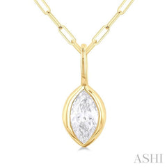 1/5 ctw Marquise Cut Bezel Set Diamond Fashion Pendant With Paper Clip Chain in 14K Yellow Gold