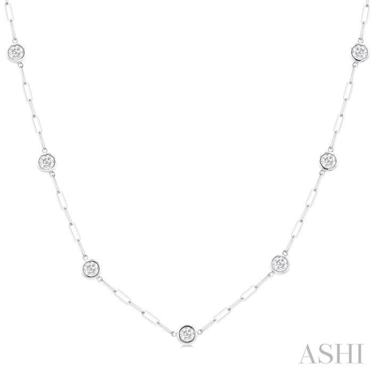 2.00 ctw Bezel Set Round Cut Diamond Paperclip Station Necklace in 14K White Gold