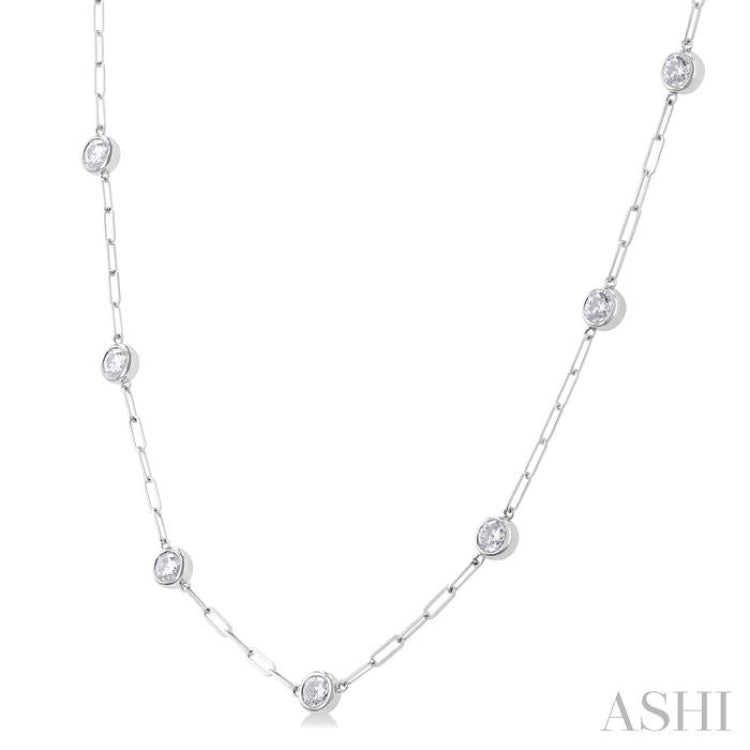 2.00 ctw Bezel Set Round Cut Diamond Paperclip Station Necklace in 14K White Gold