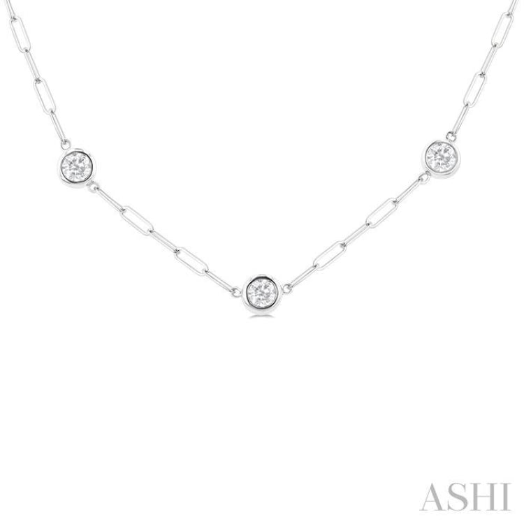2.00 ctw Bezel Set Round Cut Diamond Paperclip Station Necklace in 14K White Gold
