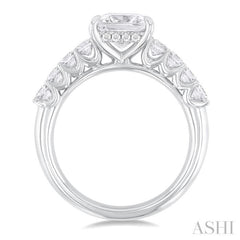 7/8 Ctw Princess Shape Princess and Round Cut Diamond Semi Mount Engagement Ring in 14K White Gold