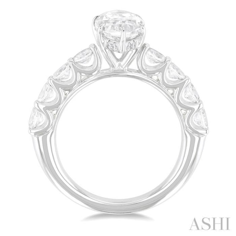 7/8 Ctw Marquise Shape Oval and Round Cut Diamond Semi Mount Engagement Ring in 14K White Gold