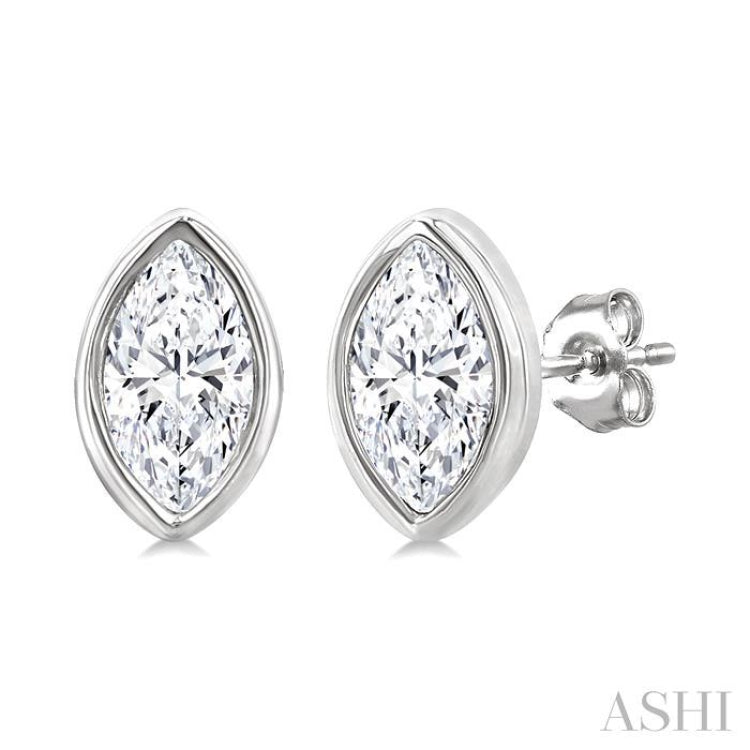 1/5 Ctw Petite Bezel Set Marquise Cut Diamond Fashion Stud Earrings in 10K White Gold