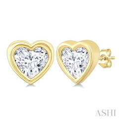 1/5 Ctw Petite Bezel Set Heart Shape Diamond Fashion Stud Earrings in 10K Yellow Gold