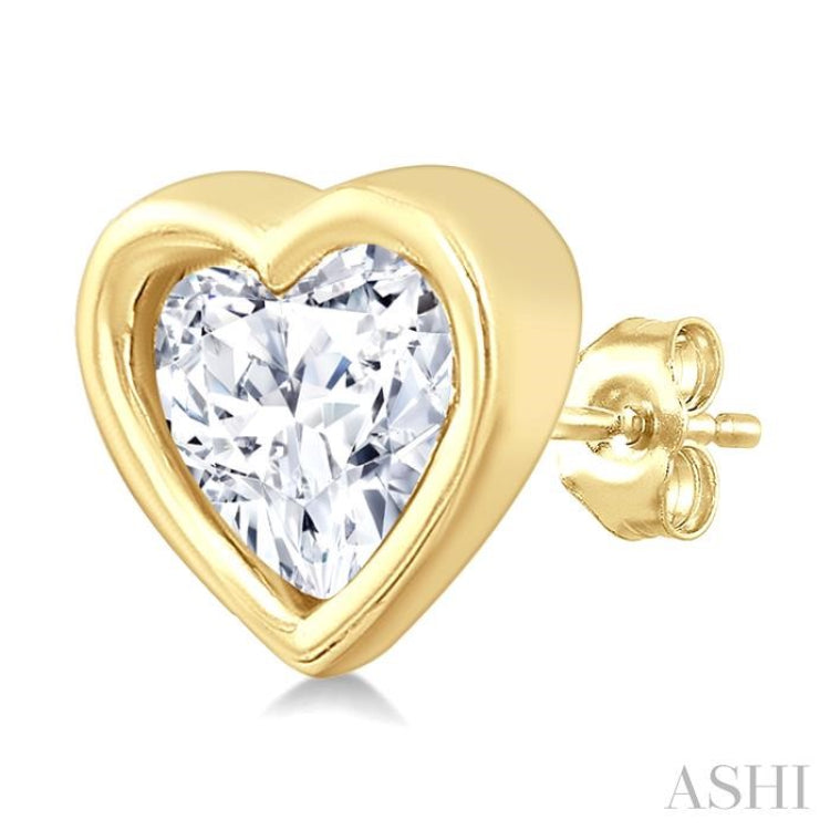 1/5 Ctw Petite Bezel Set Heart Shape Diamond Fashion Stud Earring in 10K Yellow Gold