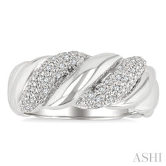 1/10 Ctw Bold Ribbed Swirl Single Cut Diamond Bold Fashion Band in Sterling Silver