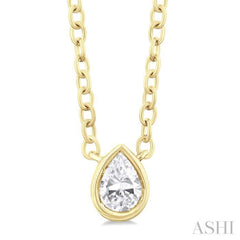 1/6 ctw Petite Bezel Set Pear Cut Diamond Fashion Pendant With Chain in 10K Yellow Gold