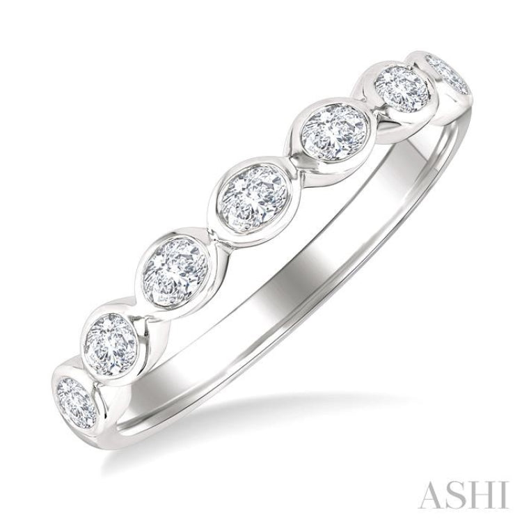 3/4 Ctw East-West Set Oval Cut Bezel Diamond Stackable Fashion Band in 14K White Gold