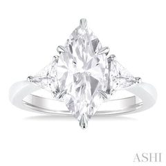 1.00 Ctw Marquise Shape Trillion and Round Cut Diamond Semi Mount Engagement Ring in 14K White Gold