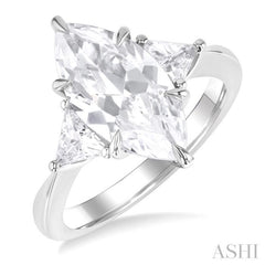 1.00 Ctw Marquise Shape Trillion and Round Cut Diamond Semi Mount Engagement Ring in 14K White Gold