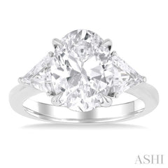 1.00 Ctw Oval Shape Trillion Cut & Round Cut Diamond Semi Mount Engagement Ring in 14K White Gold