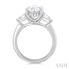 1.00 Ctw Oval Shape Trillion Cut & Round Cut Diamond Semi Mount Engagement Ring in 14K White Gold