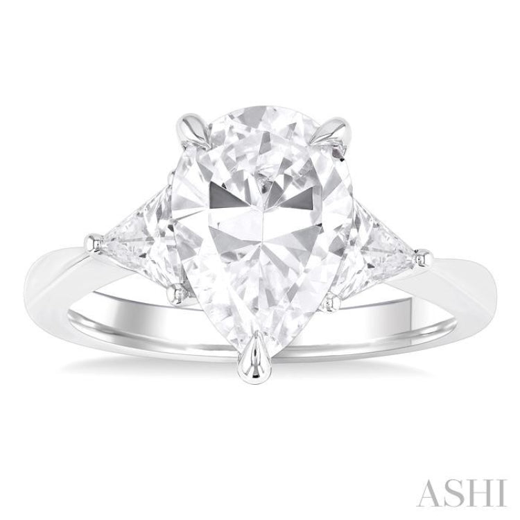 1.00 Ctw Pear Shape Trillion Cut & Round Cut Diamond Semi Mount Engagement Ring in 14K White Gold