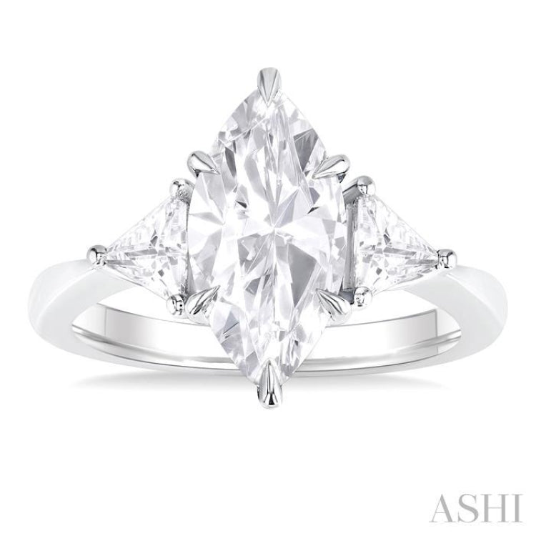 1/2 Ctw Marquise Shape Trillion and Round Cut Diamond Semi Mount Engagement Ring in 14K White Gold