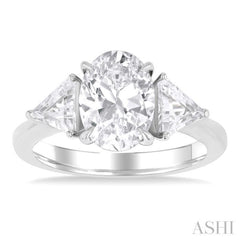 1/2 Ctw Oval Shape Trillion Cut & Round Cut Diamond Semi Mount Engagement Ring in 14K White Gold