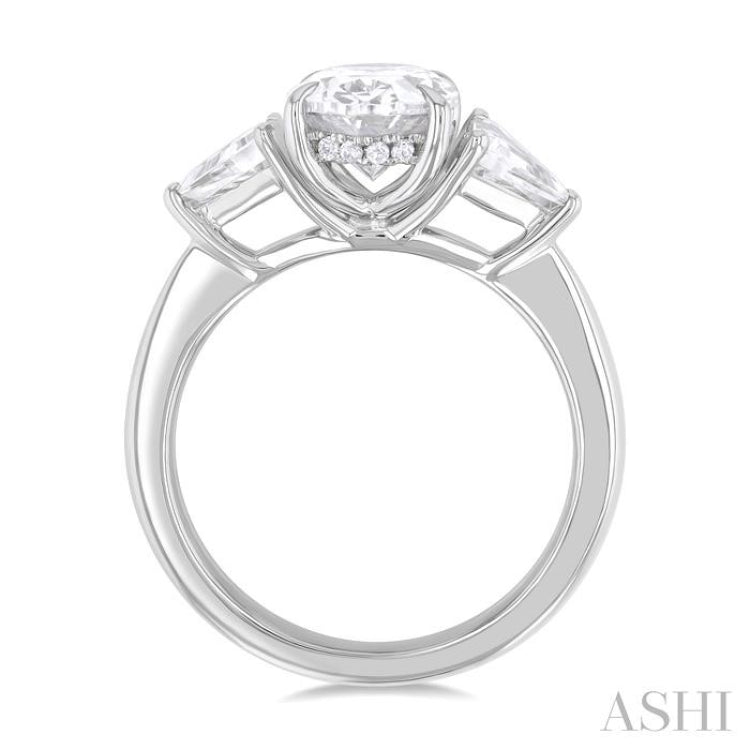 1/2 Ctw Oval Shape Trillion Cut & Round Cut Diamond Semi Mount Engagement Ring in 14K White Gold