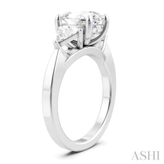 1/2 Ctw Oval Shape Trillion Cut & Round Cut Diamond Semi-Mount Engagement Ring in 14K White Gold