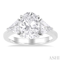 1/2 Ctw Oval Shape Trillion Cut & Round Cut Diamond Semi Mount Engagement Ring in 14K White Gold