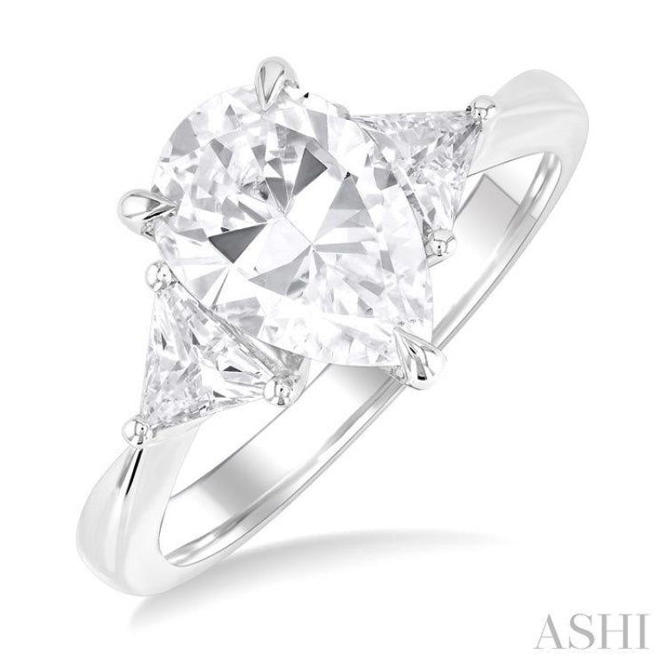 1/2 Ctw Pear Shape Trillion Cut & Round Cut Diamond Semi Mount Engagement Ring in 14K White Gold