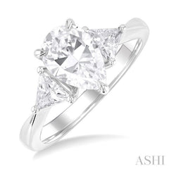 1/4 Ctw Pear Shape Trillion Cut & Round Cut Diamond Semi Mount Engagement Ring in 14K White Gold