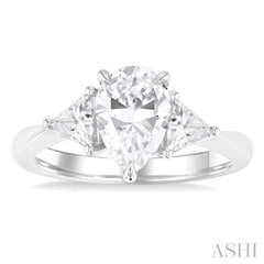 1/4 Ctw Pear Shape Trillion Cut & Round Cut Diamond Semi Mount Engagement Ring in 14K White Gold