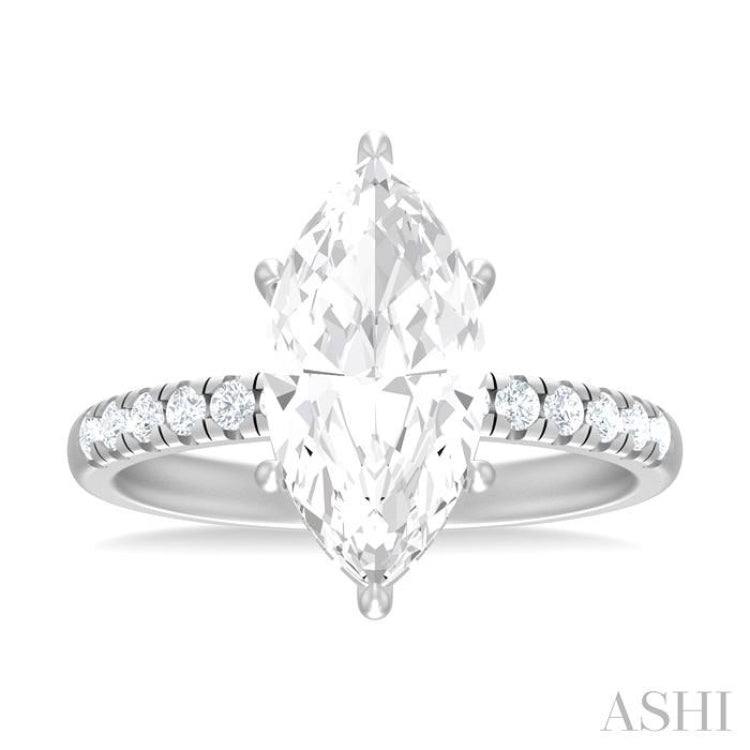 1/3 Ctw Marquise Shape Round Cut Diamond Semi Mount Engagement Ring in 14K White Gold