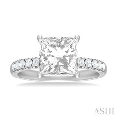 1/3 Ctw Princess Shape Round Cut Diamond Semi Mount Engagement Ring in 14K White Gold