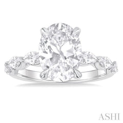 1.00 Ctw Oval Shape Marquise and Round Cut Diamond Semi Mount Engagement Ring in 14K White Gold