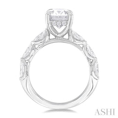 1.00 Ctw Oval Shape Marquise and Round Cut Diamond Semi Mount Engagement Ring in 14K White Gold