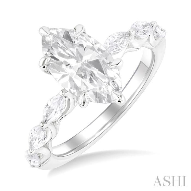 3/4 Ctw Marquise Shape Marquise and Round Cut Diamond Semi Mount Engagement Ring in 14K White Gold