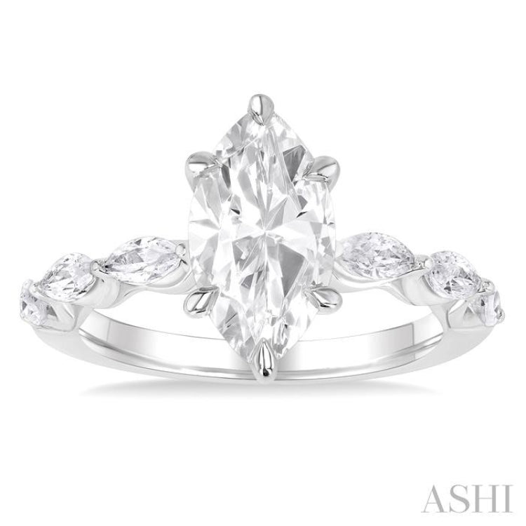 3/4 Ctw Marquise Shape Marquise and Round Cut Diamond Semi Mount Engagement Ring in 14K White Gold