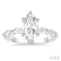 3/4 Ctw Marquise Shape Marquise and Round Cut Diamond Semi Mount Engagement Ring in 14K White Gold