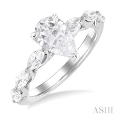 3/4 Ctw Pear Shape Marquise and Round Cut Diamond Semi Mount Engagement Ring in 14K White Gold