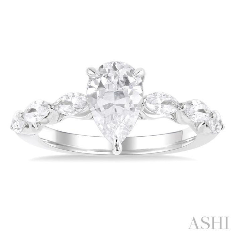 3/4 Ctw Pear Shape Marquise and Round Cut Diamond Semi Mount Engagement Ring in 14K White Gold