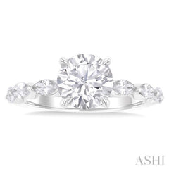 3/4 Ctw Round Shape Marquise and Round Cut Diamond Semi Mount Engagement Ring in 14K White Gold