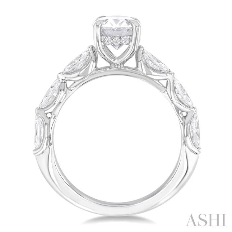 5/8 Ctw Oval Shape Marquise and Round Cut Diamond Semi Mount Engagement Ring in 14K White Gold