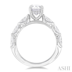 5/8 Ctw Oval Shape Marquise and Round Cut Diamond Semi Mount Engagement Ring in 14K White Gold