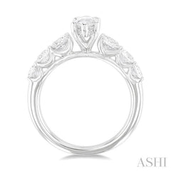 1.00 Ctw Marquise Shape Round Cut Diamond Semi Mount Engagement Ring in 14K White Gold