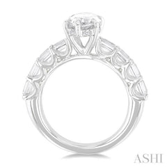 7/8 Ctw Marquise Shape Emerald and Round Cut Diamond Semi Mount Engagement Ring in 14K White Gold