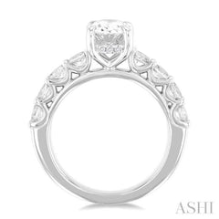 7/8 Ctw Oval Shape Oval and Round Cut Diamond Semi Mount Engagement Ring in 14K White Gold