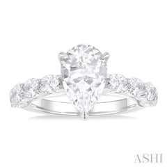 7/8 Ctw Pear Shape Oval and Round Cut Diamond Semi Mount Engagement Ring in 14K  White Gold